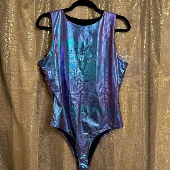 Wearever Iridescent Purple Blue Mermaid Shiny Metallic Bodysuit XL - Picture 1 of 6